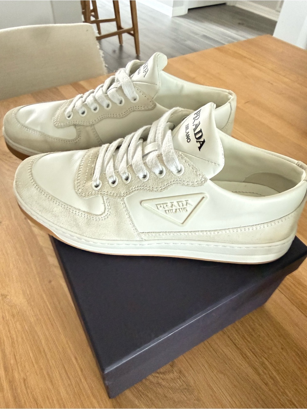 PRADA Women’s White Leather and Suede Sneakers